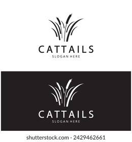 cattails or river reed grass plant logo design, aquatic plants, swamp, wild grass vector