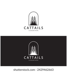 cattails or river reed grass plant logo design, aquatic plants, swamp, wild grass vector