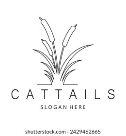 cattails or river reed grass plant logo design, aquatic plants, swamp, wild grass vector