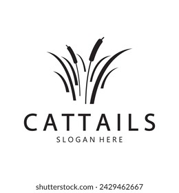 cattails or river reed grass plant logo design, aquatic plants, swamp, wild grass vector