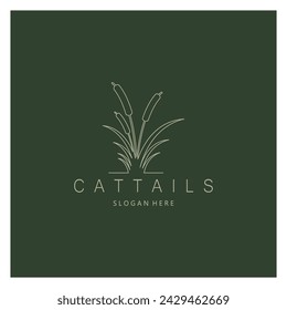 cattails or river reed grass plant logo design, aquatic plants, swamp, wild grass vector