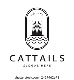 cattails or river reed grass plant logo design, aquatic plants, swamp, wild grass vector