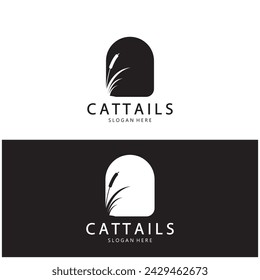 cattails or river reed grass plant logo design, aquatic plants, swamp, wild grass vector