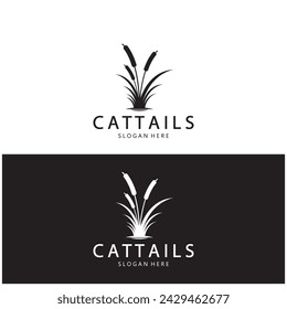 cattails or river reed grass plant logo design, aquatic plants, swamp, wild grass vector