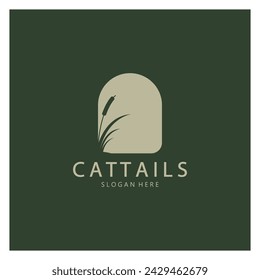 cattails or river reed grass plant logo design, aquatic plants, swamp, wild grass vector