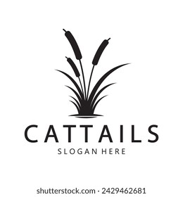 cattails or river reed grass plant logo design, aquatic plants, swamp, wild grass vector