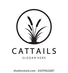 cattails or river reed grass plant logo design, aquatic plants, swamp, wild grass vector