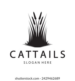 cattails or river reed grass plant logo design, aquatic plants, swamp, wild grass vector