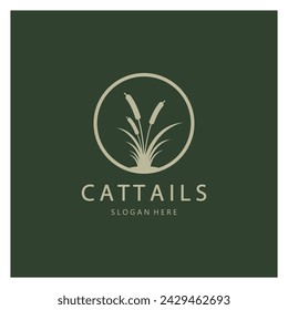 cattails or river reed grass plant logo design, aquatic plants, swamp, wild grass vector