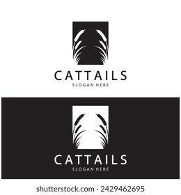 cattails or river reed grass plant logo design, aquatic plants, swamp, wild grass vector