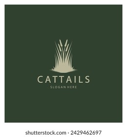 cattails or river reed grass plant logo design, aquatic plants, swamp, wild grass vector