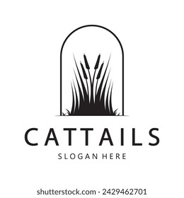 cattails or river reed grass plant logo design, aquatic plants, swamp, wild grass vector