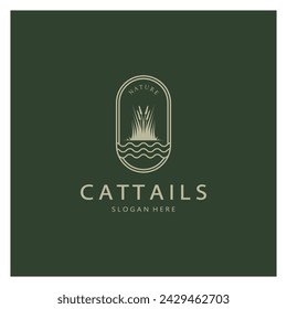 cattails or river reed grass plant logo design, aquatic plants, swamp, wild grass vector