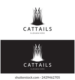 cattails or river reed grass plant logo design, aquatic plants, swamp, wild grass vector