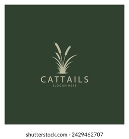 cattails or river reed grass plant logo design, aquatic plants, swamp, wild grass vector