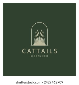 cattails or river reed grass plant logo design, aquatic plants, swamp, wild grass vector