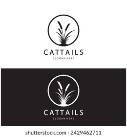 cattails or river reed grass plant logo design, aquatic plants, swamp, wild grass vector