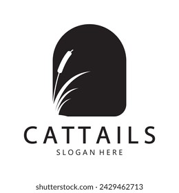 cattails or river reed grass plant logo design, aquatic plants, swamp, wild grass vector