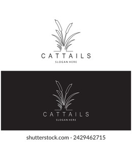 cattails or river reed grass plant logo design, aquatic plants, swamp, wild grass vector