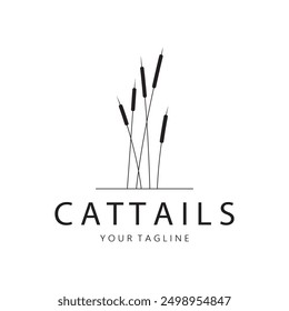 cattails or river reed grass plant logo design, aquatic plants, swamp, wild grass vector