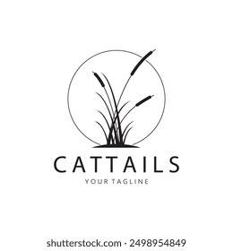 cattails or river reed grass plant logo design, aquatic plants, swamp, wild grass vector