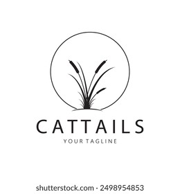 cattails or river reed grass plant logo design, aquatic plants, swamp, wild grass vector