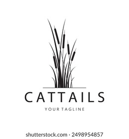 cattails or river reed grass plant logo design, aquatic plants, swamp, wild grass vector