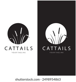 cattails or river reed grass plant logo design, aquatic plants, swamp, wild grass vector