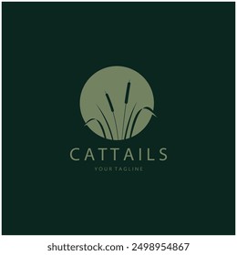 cattails or river reed grass plant logo design, aquatic plants, swamp, wild grass vector