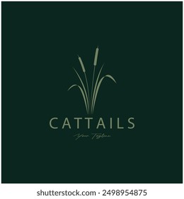 cattails or river reed grass plant logo design, aquatic plants, swamp, wild grass vector