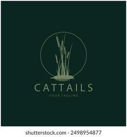 cattails or river reed grass plant logo design, aquatic plants, swamp, wild grass vector