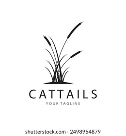 cattails or river reed grass plant logo design, aquatic plants, swamp, wild grass vector