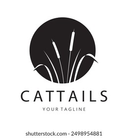 cattails or river reed grass plant logo design, aquatic plants, swamp, wild grass vector