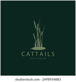 cattails or river reed grass plant logo design, aquatic plants, swamp, wild grass vector