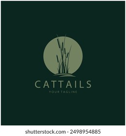 cattails or river reed grass plant logo design, aquatic plants, swamp, wild grass vector