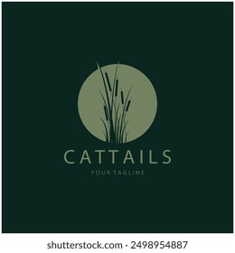 cattails or river reed grass plant logo design, aquatic plants, swamp, wild grass vector