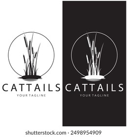 cattails or river reed grass plant logo design, aquatic plants, swamp, wild grass vector