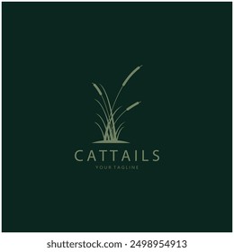 cattails or river reed grass plant logo design, aquatic plants, swamp, wild grass vector