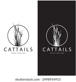 cattails or river reed grass plant logo design, aquatic plants, swamp, wild grass vector