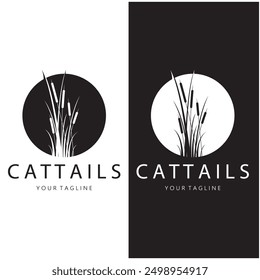 cattails or river reed grass plant logo design, aquatic plants, swamp, wild grass vector