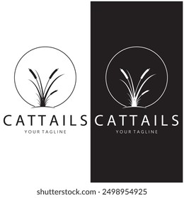 cattails or river reed grass plant logo design, aquatic plants, swamp, wild grass vector