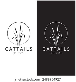 cattails or river reed grass plant logo design, aquatic plants, swamp, wild grass vector