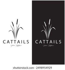 cattails or river reed grass plant logo design, aquatic plants, swamp, wild grass vector