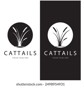 cattails or river reed grass plant logo design, aquatic plants, swamp, wild grass vector