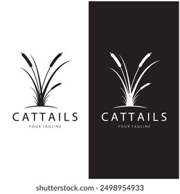 cattails or river reed grass plant logo design, aquatic plants, swamp, wild grass vector