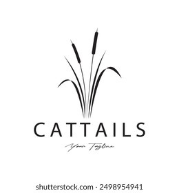 cattails or river reed grass plant logo design, aquatic plants, swamp, wild grass vector