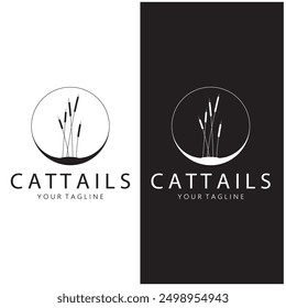 cattails or river reed grass plant logo design, aquatic plants, swamp, wild grass vector