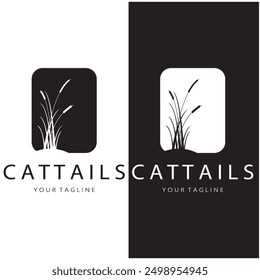 cattails or river reed grass plant logo design, aquatic plants, swamp, wild grass vector