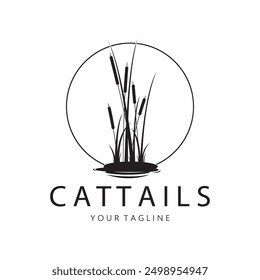 cattails or river reed grass plant logo design, aquatic plants, swamp, wild grass vector