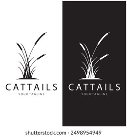 cattails or river reed grass plant logo design, aquatic plants, swamp, wild grass vector